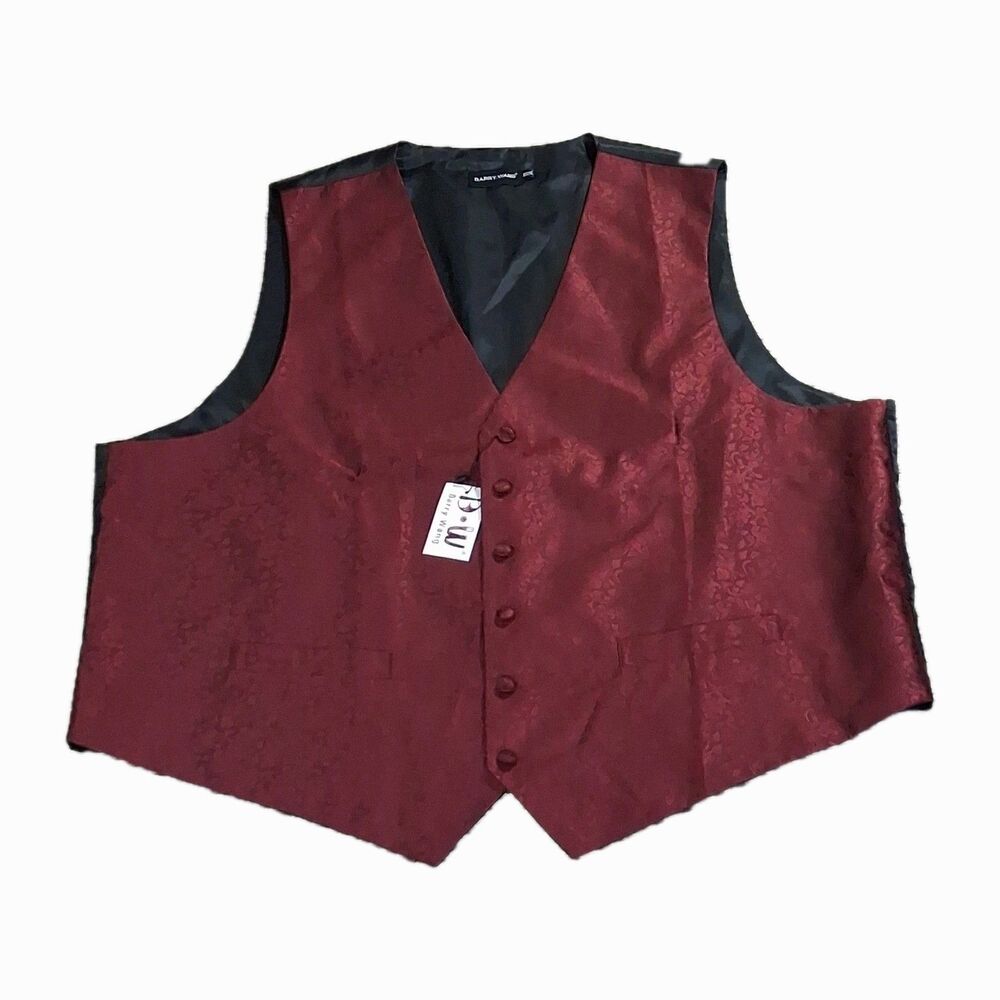 BARRY WANG MENS 3XL VEST WAISTCOAT BURLY  RED PAISLEY JACQUARD SILK NWT FORMAL